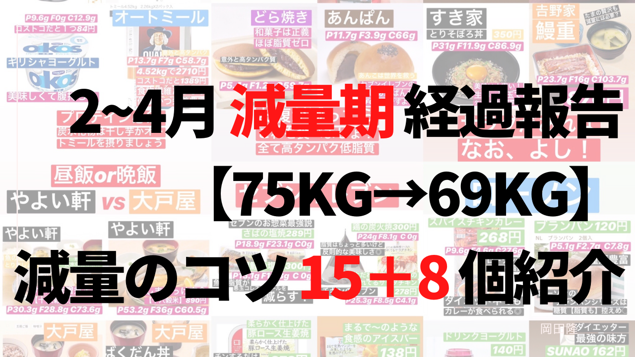 2~4月【減量期】経過報告【75kg→69kg】減量のコツ23個紹介